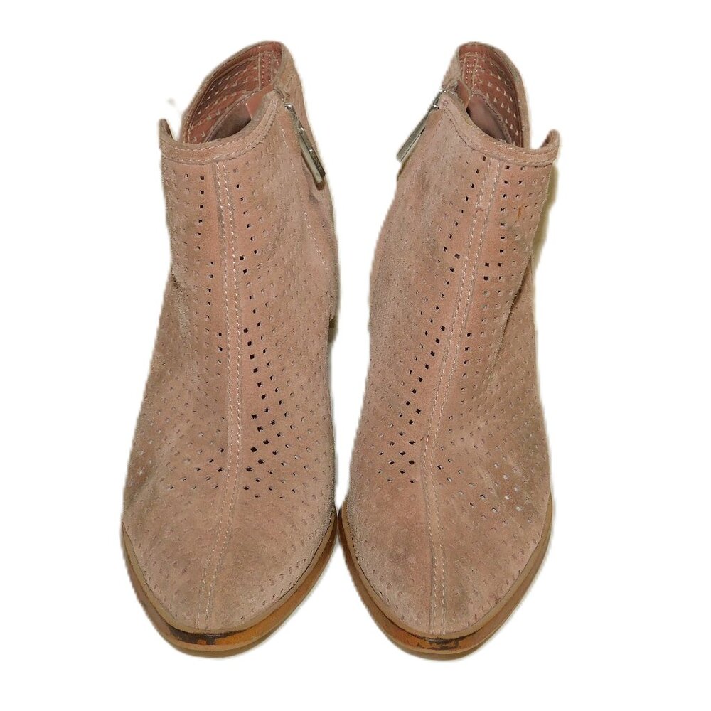 1. STATE Larocka Suede Stacked Block Heeled Perforated Ankle Booties Size 7 - Picture 2 of 9